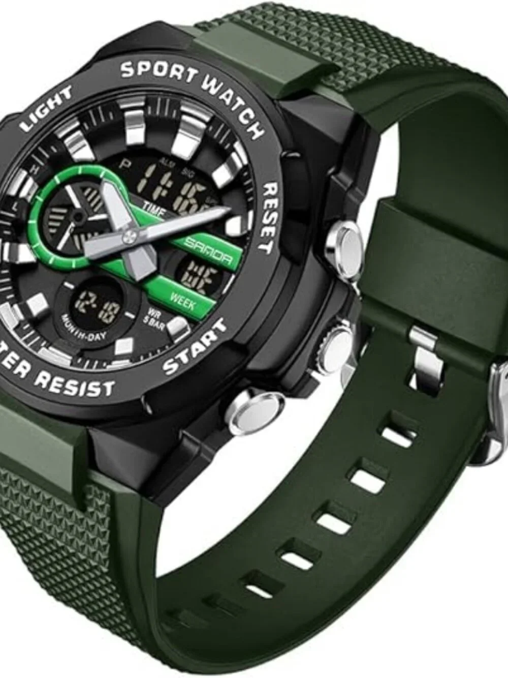 Men's Green White Analog Quartz Electronic Military Multifunction Digital Watch